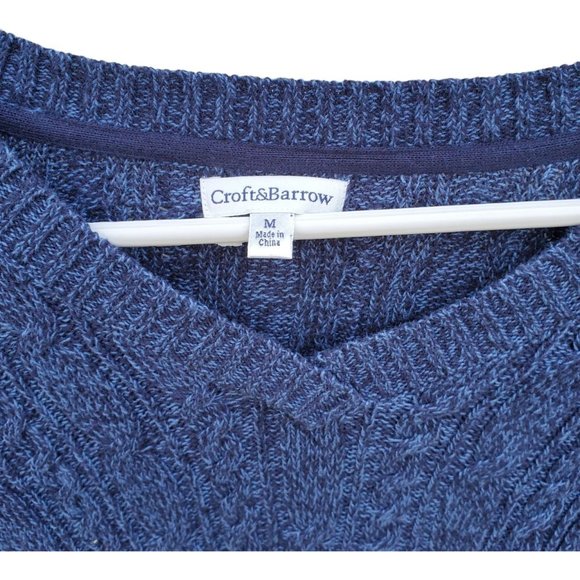 Croft And Barrow Blue Purple Cable Knit Sweater Extra Long Sleeves V Neck Medium - Picture 2 of 3